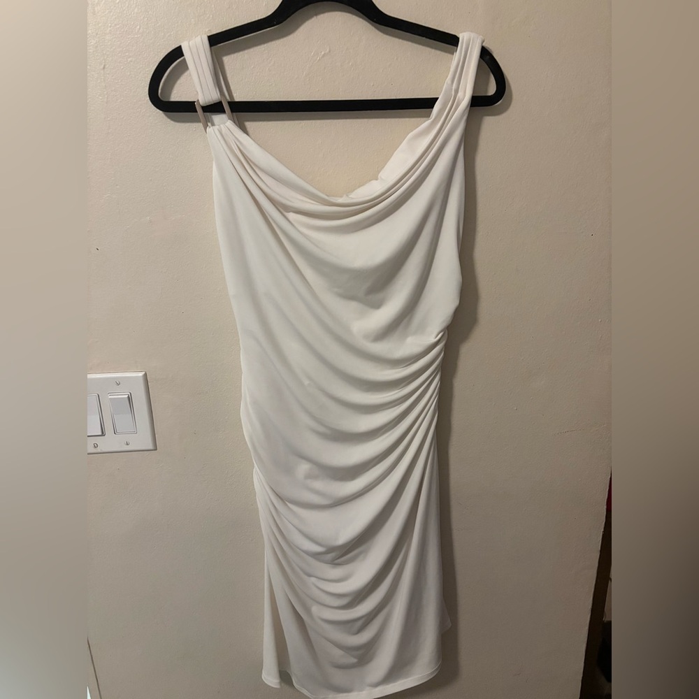 White House Black Market body con dress with rugging in the side